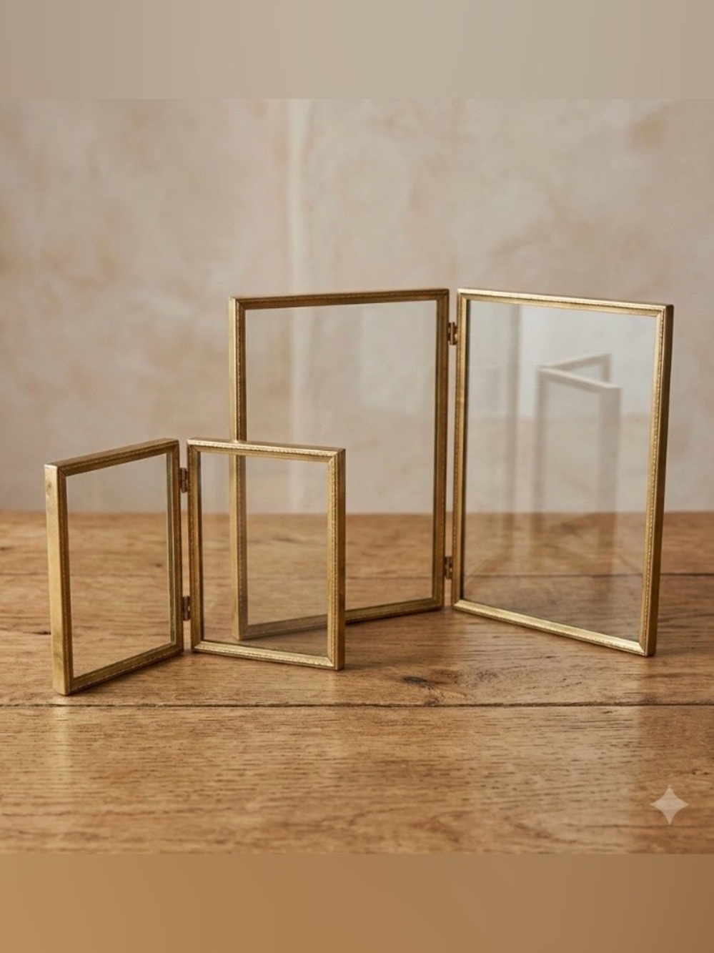 Lot (2) Vintage Photo Frame Bi-Fold Gold Brass 3x4 & 5x7 Hinged Cottagecore